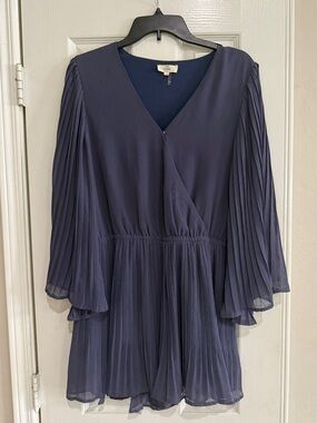 Pleated Navy V-Neck Women's Romper